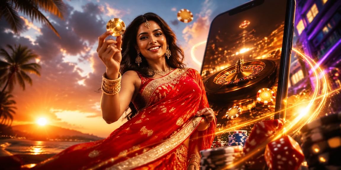Goa beach scene with casino and mobile app usage